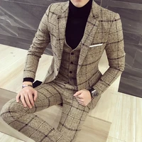 classic 3 piece suits men wedding suits 2019 new slim fit plaid suit mens jackets with vest and pants