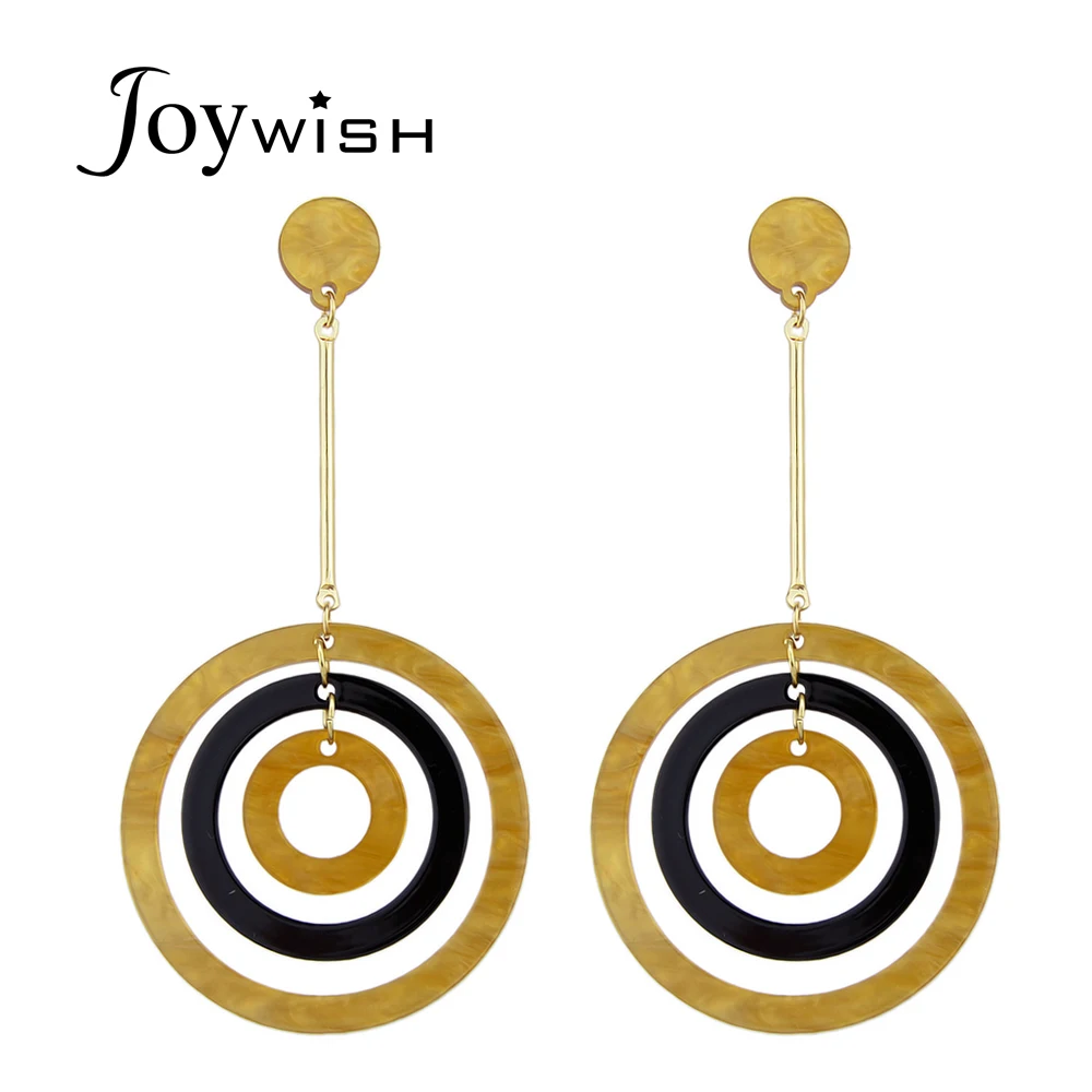 Joywish панк-рок Серьги ювелирных изделий Цвет длинная цепь с чёрный коричневый круг