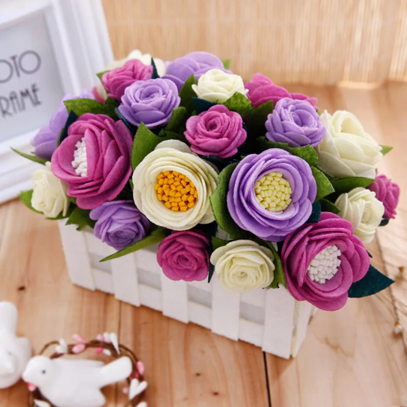 

Needle Felt Pack Handmade Colorful Rose Potted DIY Sewing Felt Flowers For Gift Living Room Rose Decor