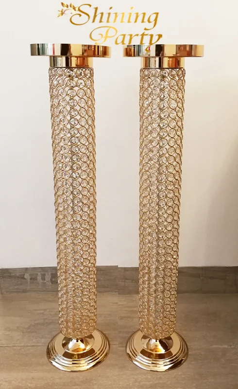 Shining Party 8Pcs/lot H80cm(31&quot) Real Crystal Cylindar Towers Golden Centerpieces Candle Holders Wedding Decoration | Дом и сад