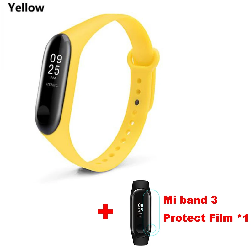 Yellow Mi band 3 силиконовый ремешок на запястье для оригинального Xiaomi mi Band 3 mi 3 умный сменный ремешок на запястье mi band 3 с защитой экрана - Цвет: Yellow