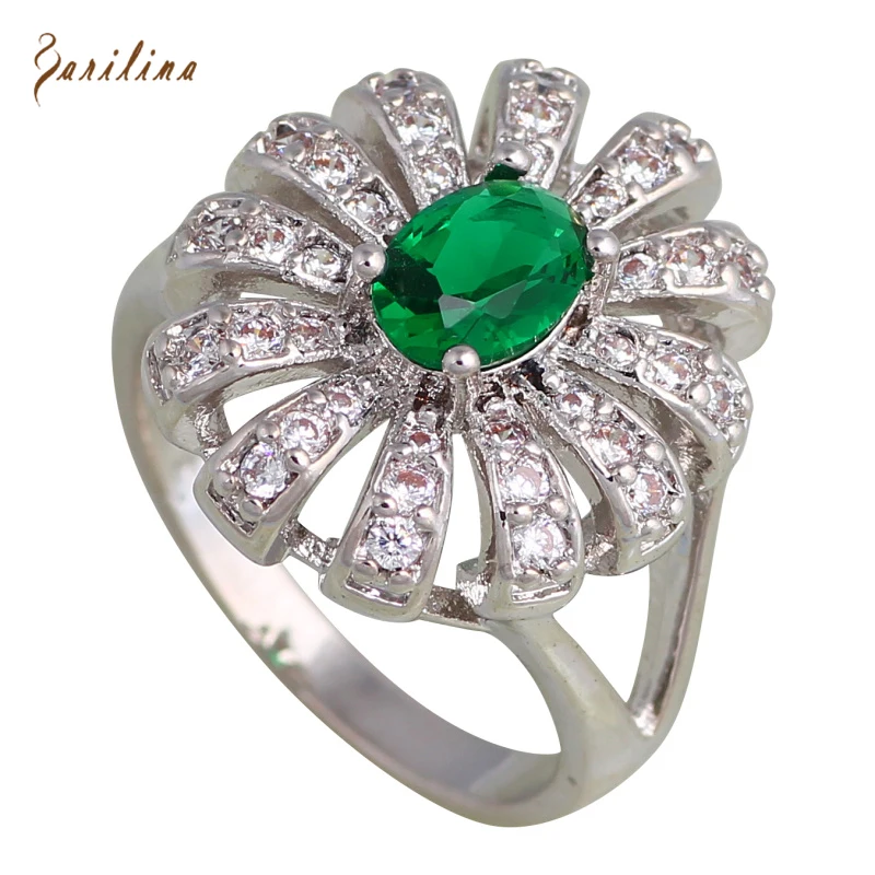 

Wedding Accessories Green Cubic Zirconia Jewelry Silver Color Rings For Women Fashion Bijoux Size 6.5 7.5 R600