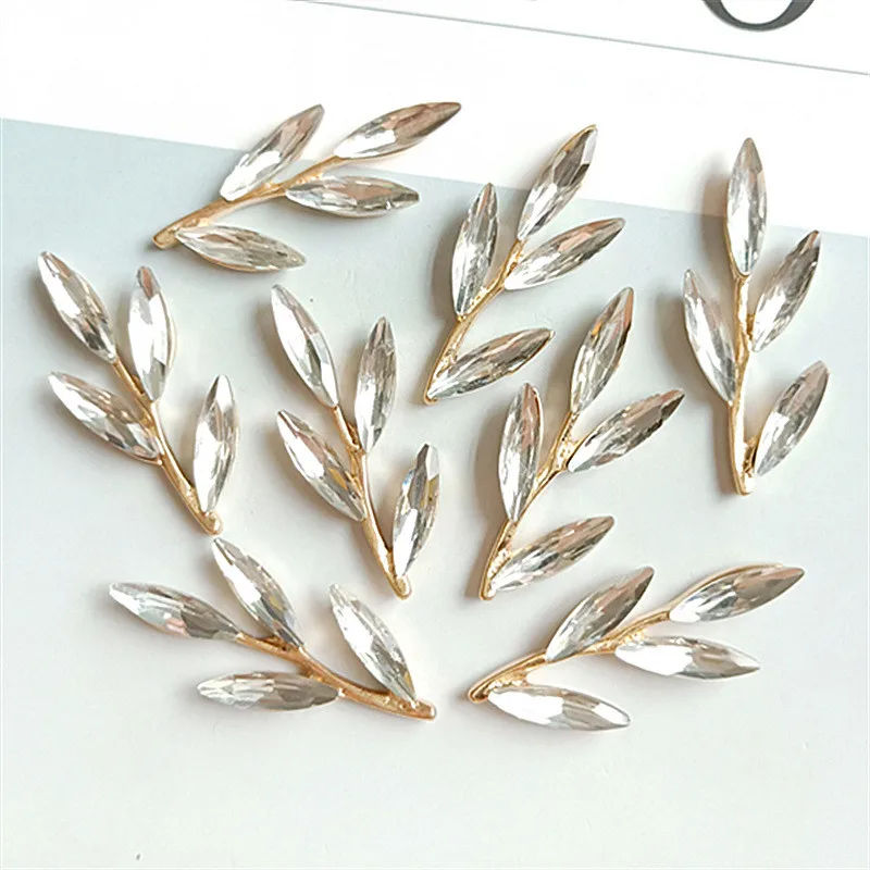 

SEA MEW 30 PCS 3.7cm*1.5cm Fashion Metal Alloy KC Gold Color Crystal Rhinestone Branch Connectors Charm For Jewelry Making