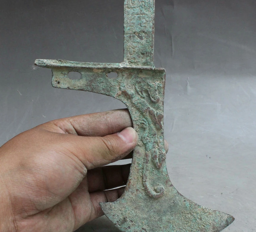 8 архаичная Китайская Статуя Дракона зверя оружие копье Бронзовый кинжал-топор