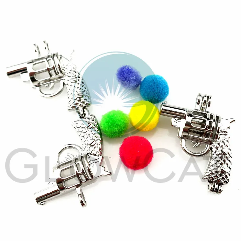 5pcs Silver Color Handgun Oyster Pearl Cage Lockets Charms Perfume Essential Oil Diffuser Pendant Jewelry | Украшения и