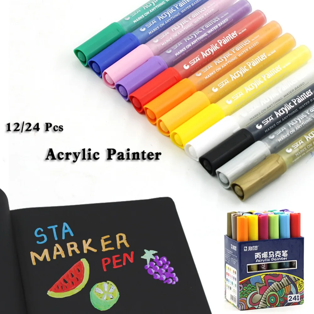 Acrylic paint marker 12/24 colors set permanents drawing pens for artist suppliers | Канцтовары для офиса и дома
