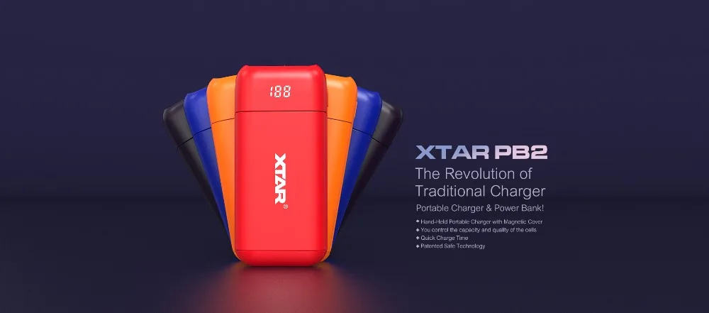 XTAR PB2 электронная сигарета зарядное устройство используется 3,7 в незащищенные литий-ионные/IMR/INR/ICR 18650 батареи с функцией power Bank