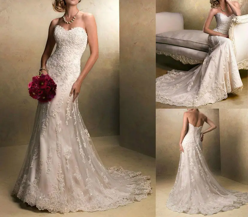 Crazy! New Sexy 2015 A-line Appliques Lace White/Ivory Wedding Dress Custom size 2+4+6+8+10+12+14+16+18+++ | Свадьбы и торжества