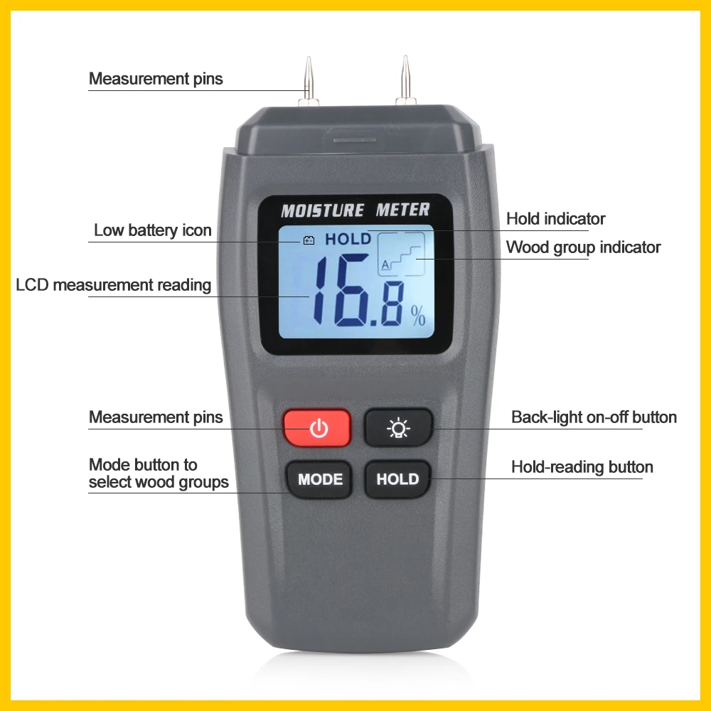 RZ два контакта цифровой измеритель влажности древесины 0 99.9% детектор с большим