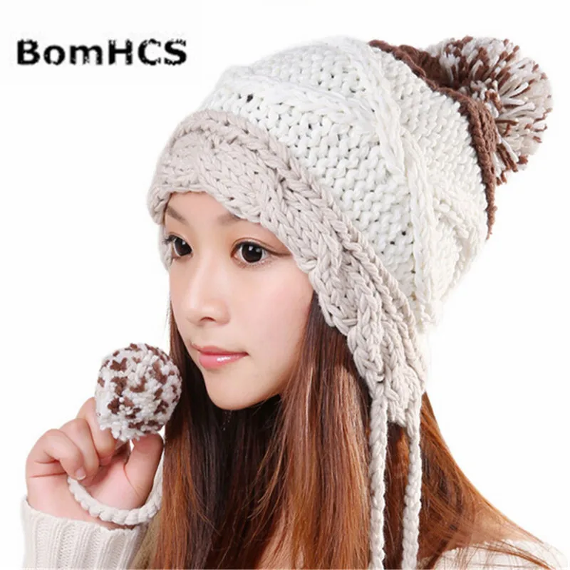 Милая женская вязаная шапка BomHCS зимние теплые разноцветные шапки для девушек