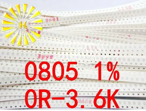Комплект резисторов 2500 SMD 0805 1% шт. набор различных компонентов 0R 3.6K Ом образцов