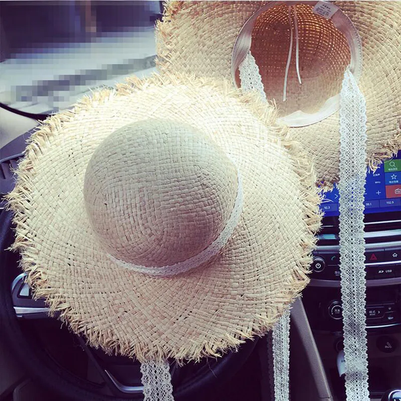 Ozyc летняя шляпа леди рафии соломенная шляпа с широким краем Леди Элегантный Кружевной Пояс пляжная шляпа сомбреро Mujer складная дорожная cap