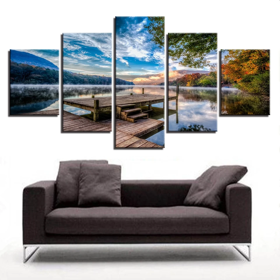 5 шт. настенные картины на холсте с изображением лесного моста и озера|wall art|scenery