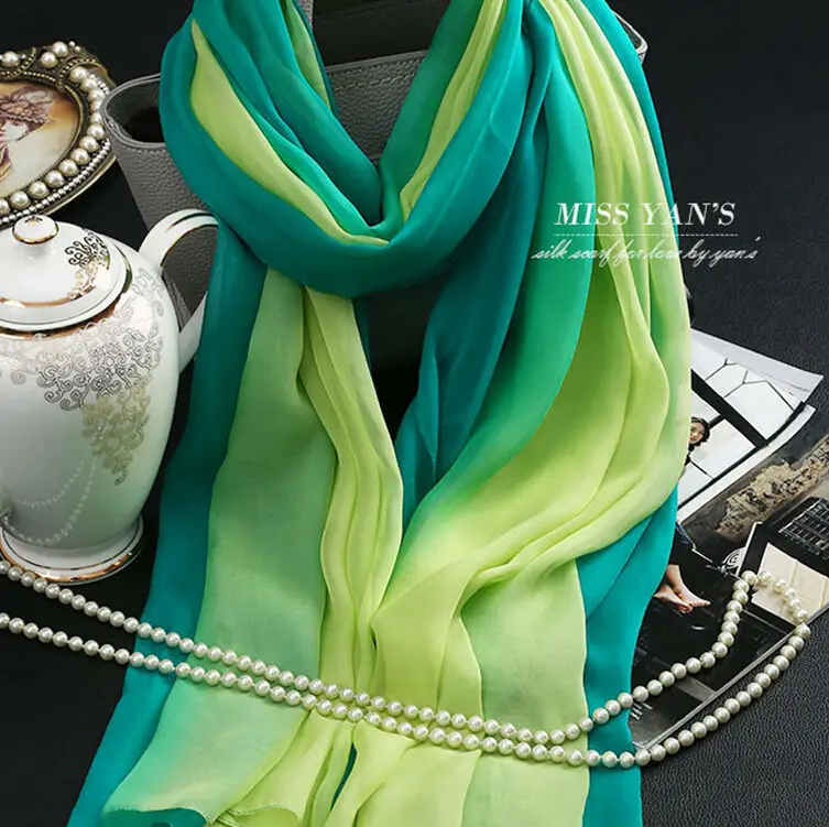 Женский шарф из натурального шелка Модные Зеленые Шарфы с градиентом фруктов 2017