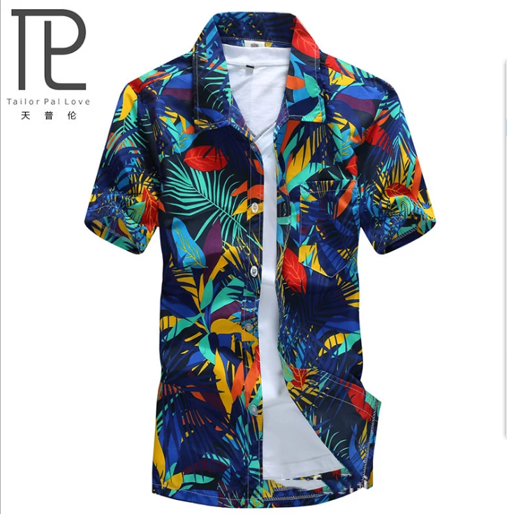 

Mens Hawaiian Shirt Male Casual camisa masculina Printed Beach Shirts Short Sleeve brand clothing #C654
