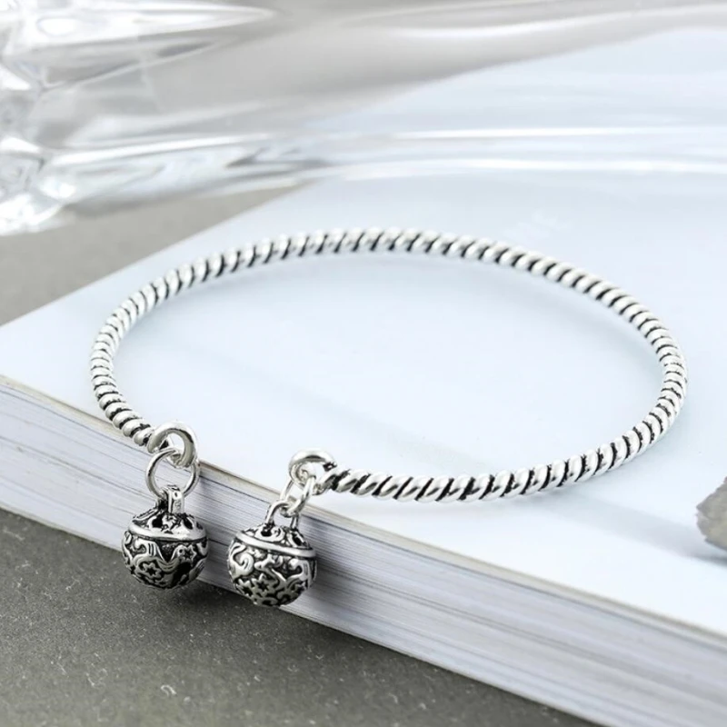 

Sole Memory Creativity Exquisite Ball National Style Retro Silver Color Female Resizable Bangles SBR152