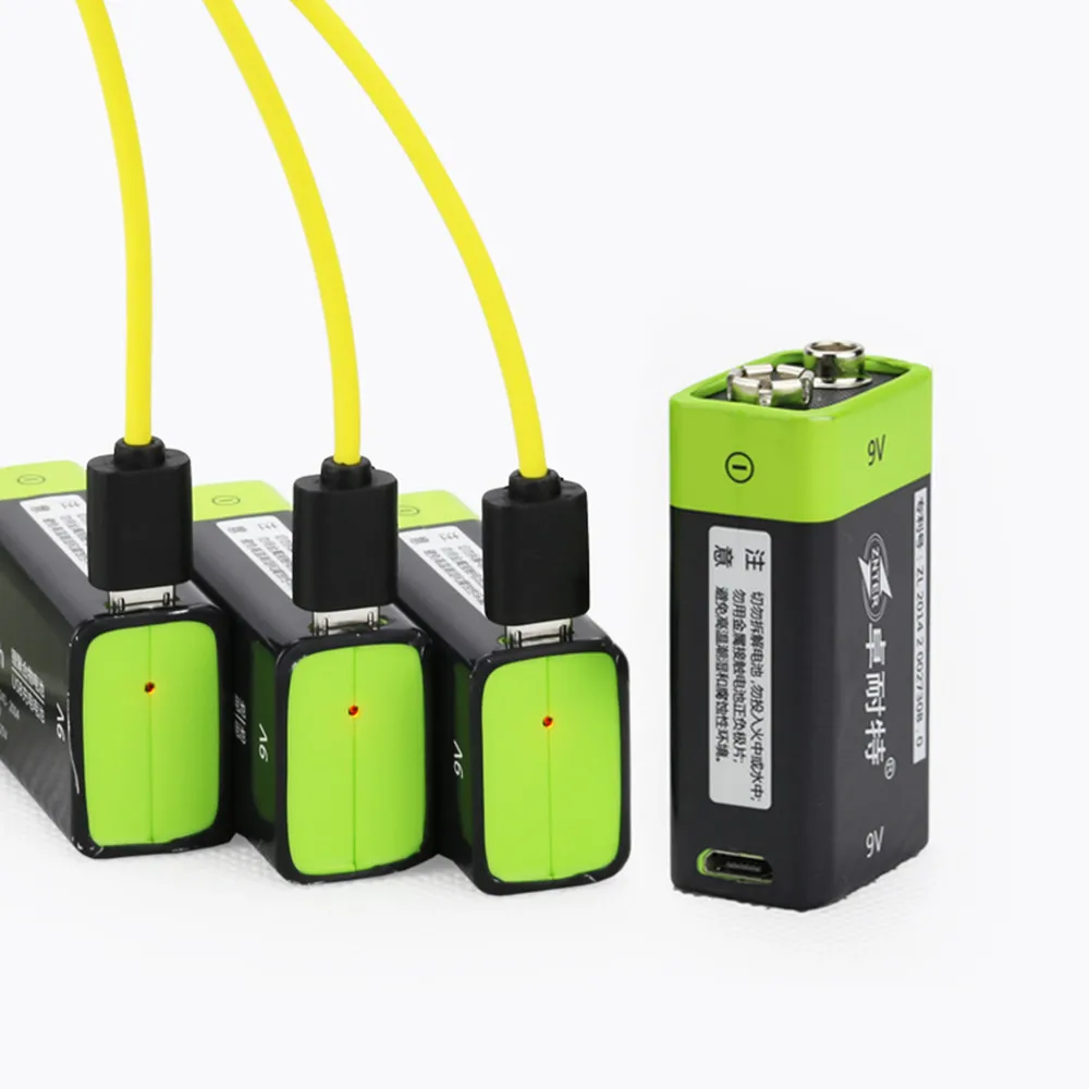 4pcs ZNTER 600mAh USB 9V Rechargeable Lithium Battery 6F22 Rechargeable Lithium Battery + 1PCS Micro USB Charging Cable