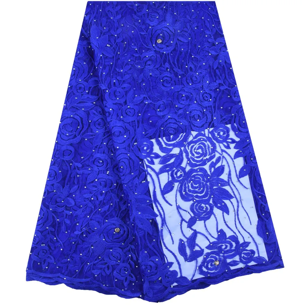 Французская небесно голубая кружевная ткань африканский тюль с вышивкой камнями