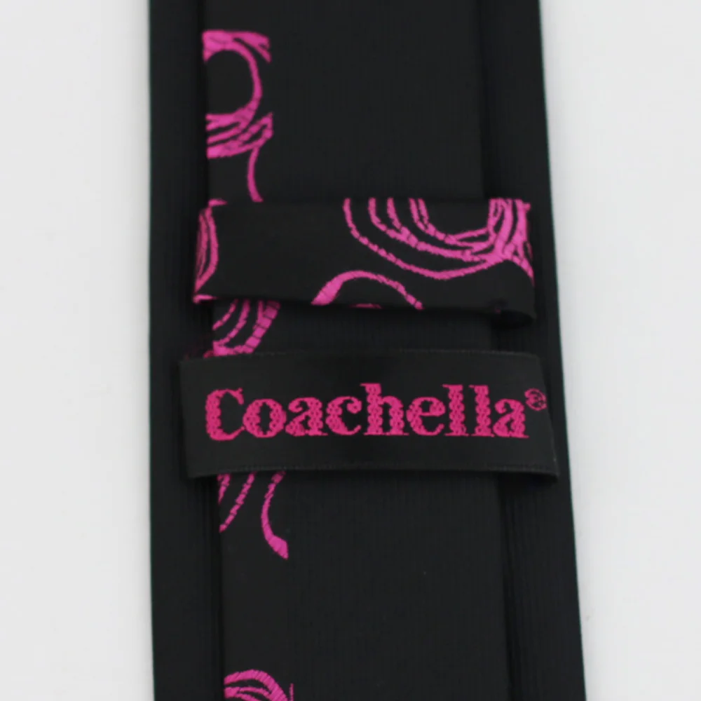 Coachella галстук новый дизайн Окаймленный черный с фуксия Пейсли микрофибра модный