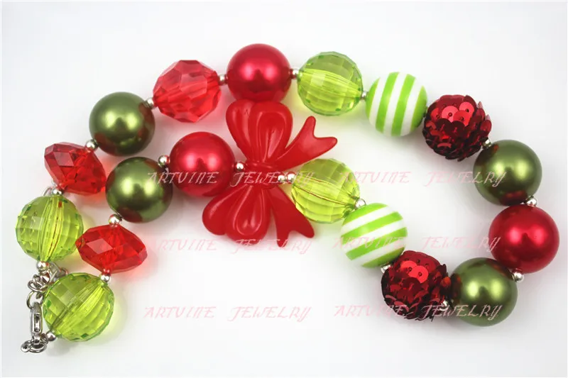 2 шт. бусины с блестками и красным бантом ожерелье для новогодних девочек