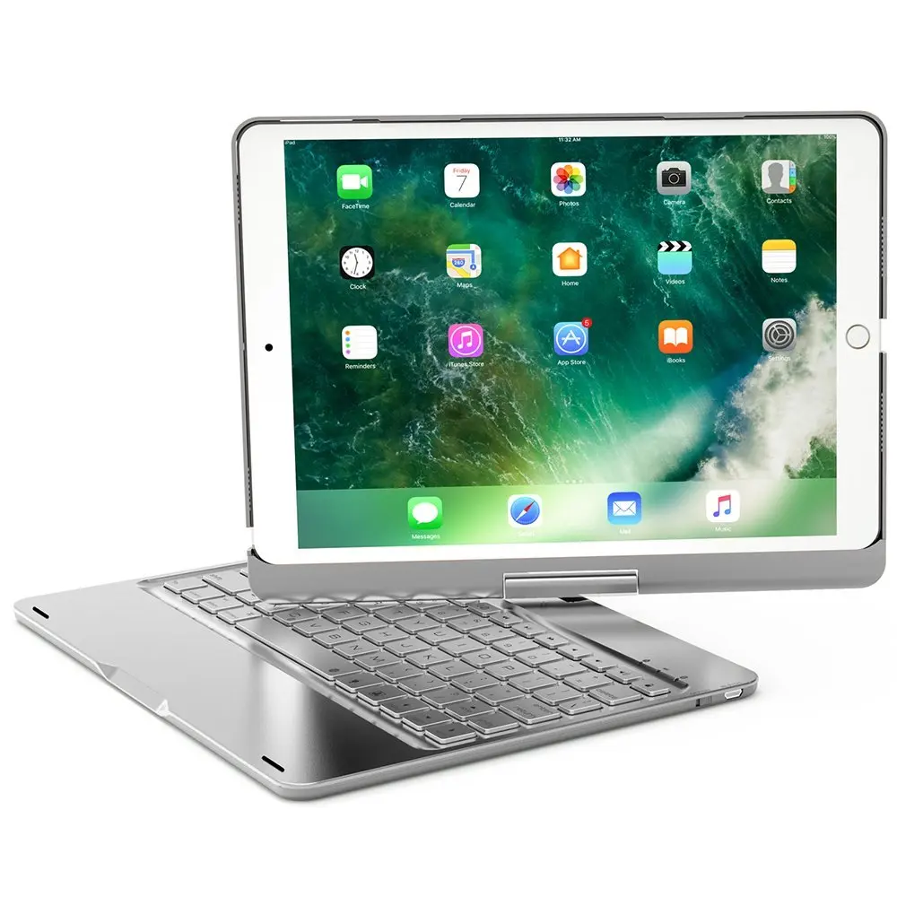 Для iPad Pro 10,5 вращающийся на 360 градусов Алюминиевый Bluetooth русский/испанский/иврит чехол для клавиатуры с 7 цветами светодиодный подсветка