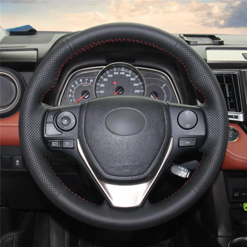 MEWANT черный чехол рулевого колеса автомобиля из натуральной кожи для Toyota RAV4 2013- Corolla- Corolla iM(US - Название цвета: Style-01
