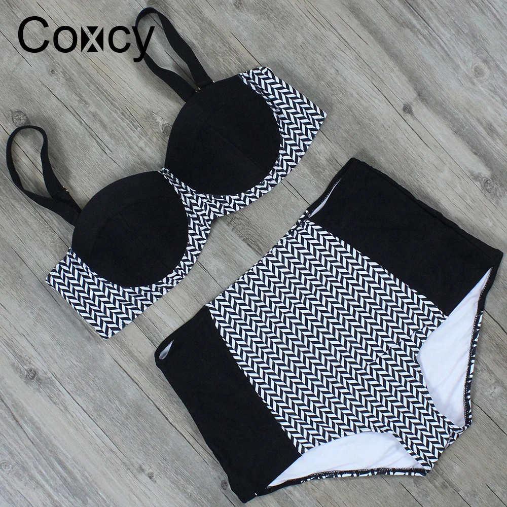 Coxcy Высокая талия с Комплект бикини Для женщин сексуальный топ спинки Бикини