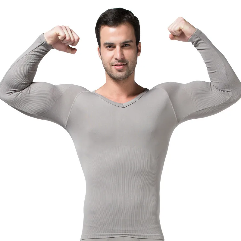 

Men Seamless Warm V-collar Long Sleeve Tight Abdominal Curl Body Shaping Clothes Functional Breathable Comfortable Corset Shaper