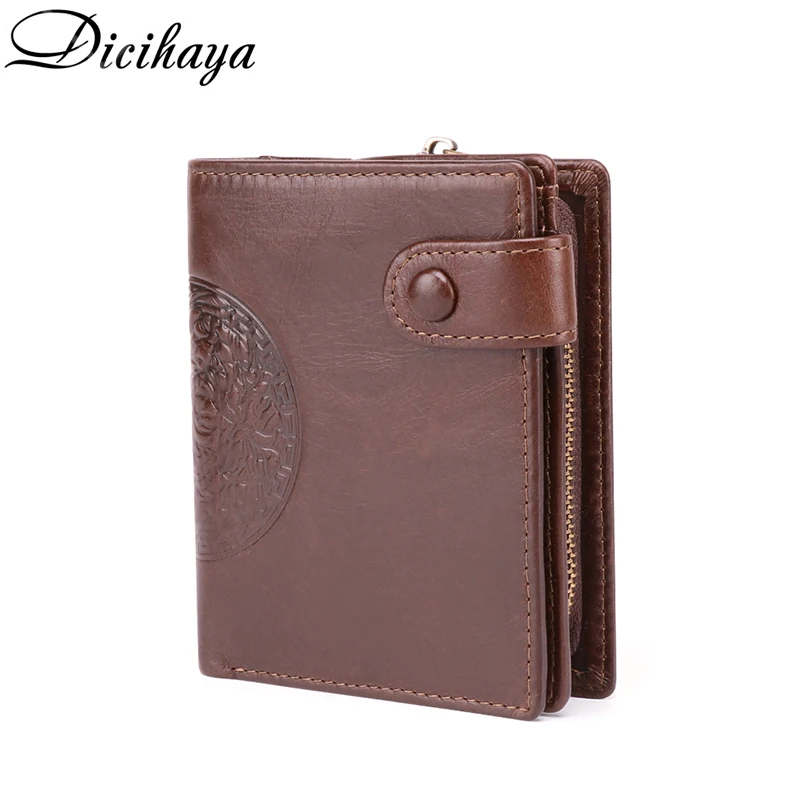 Кошелек DICIHAYA мужской из натуральной кожи маленький бумажник на молнии короткий