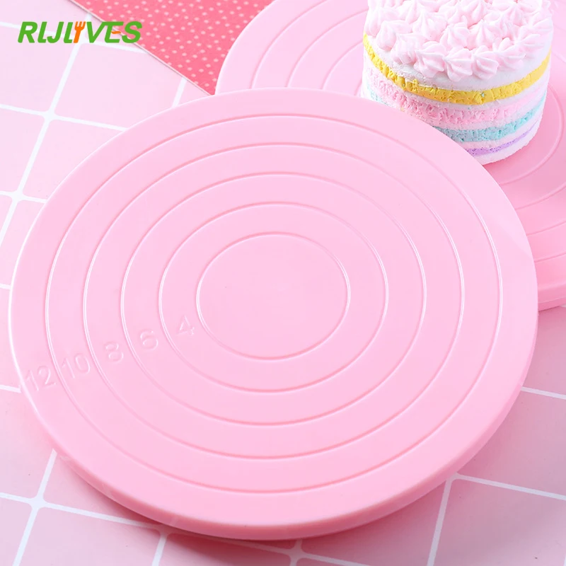 Вращающаяся пластиковая круглая подставка для торта RLJLVIES 1 шт. 14 см розовая