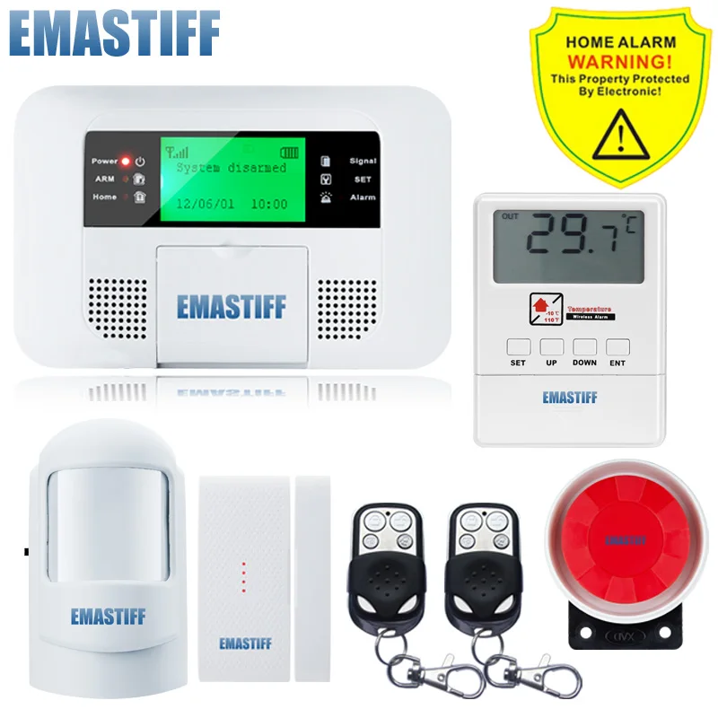 Free Shipping!Wireless GSM pstn Home security Alarm systems with LCD Menu Keyboard new Sensor alarm+Wireless Temperature sensor |
