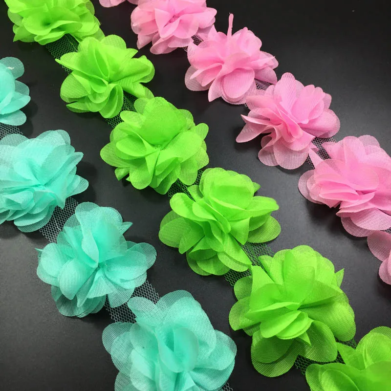 12 шт./ярд 6 см 3D Тюль Цветочная отделка кружевная лента для украшения эластичное кружево стрейч для маленьких девочек аксессуары для волос