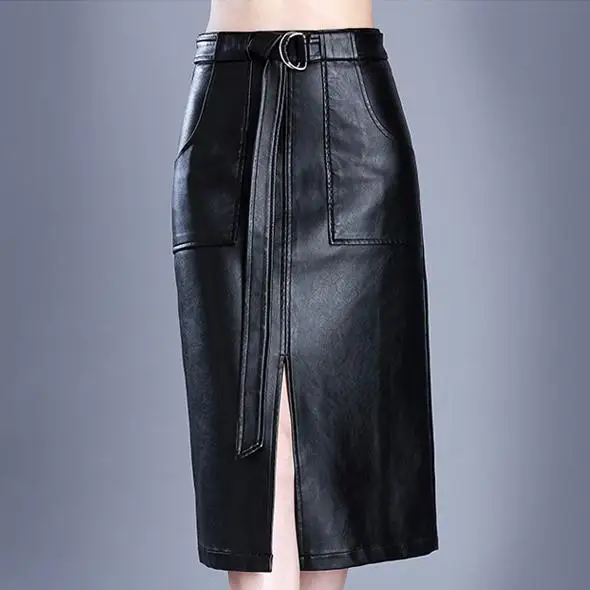 

S-5XL! Женская юбка-карандаш из искусственной кожи