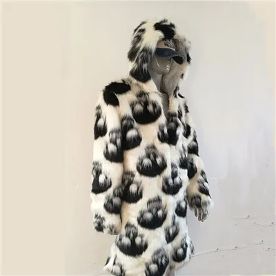 Picture style Hot Winter Autumn Men Faux Fox Fur Coat Long Windbreaker Loose Warm Fashion Man Leather Peacock Feather Leather Jacket 4XL - Цвет: Picture style