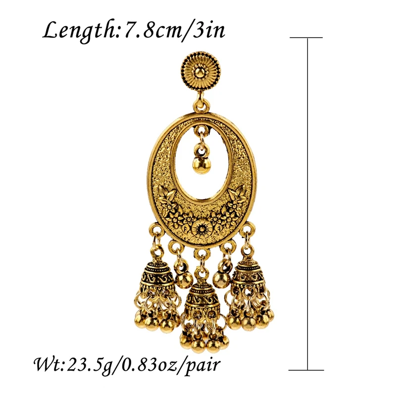 OIQUEI индийские ювелирные изделия Jhumka золотые Серебряные Колокольчики длинные