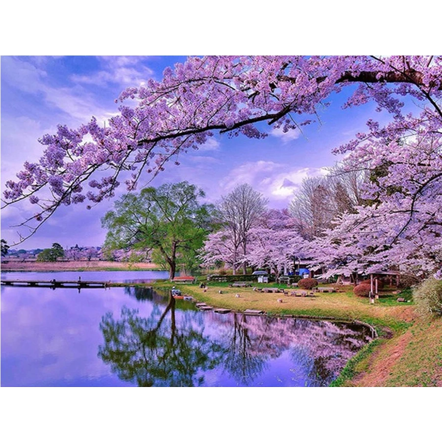 Романтическая Алмазная вышивка Sakura Trees пейзаж 5D алмазная живопись крестиком