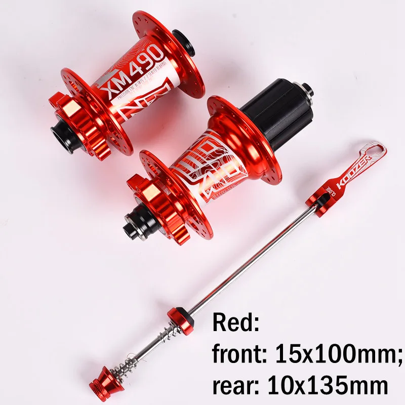 Koozer XM490 ступицы 4 подшипника MTB горный велосипед втулка QR 100*15 12*142 мм через 32 отверстия дисковый тормоз ступицы велосипеда 28 32 36 отверстий - Цвет: Red 15x100 10x135mm