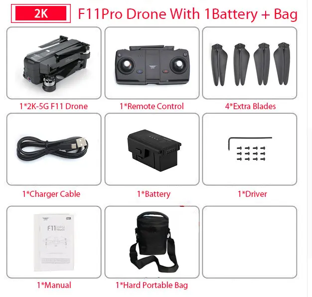 1B with Bag SJRC F11 PRO gps Дрон с Wi-Fi FPV 2K камерой бесщеточный Квадрокоптер 25 минут управление временем полета складной Дрон Vs CG033 - Цвет: 1B with Bag