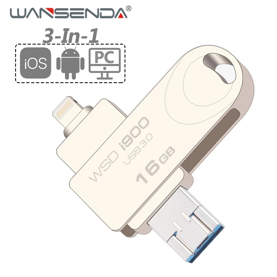 WANSENDA флеш накопитель USB 3 0 OTG 128 Гб 64 ГБ 32 16 Флешка Высокоскоростной Диск в 1 для iPhone X