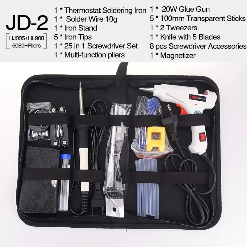 JD-2 10 в 1 клеевой пистолет паяльник Набор DIY инструмент для ремонта Профессиональный 240 В 20 Вт с палочками Пинцет железные наконечники и т. Д - Цвет: JD-2