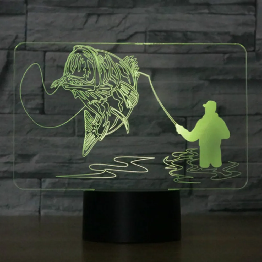Креативная 3D лампа для рыбалки USB светодиодный ночник дистанционный
