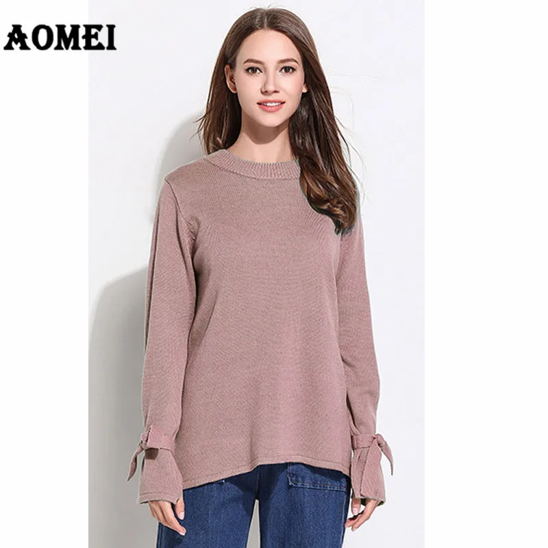 Women Knitting Tops Sweater Pullovers Blue Wine Red Split Long Sleeve Solid Casual Loose Clothing New Korean Fashion 2019 Autumn | Женская