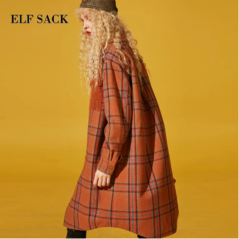 ELFSACK зимнее Новое Женское шерстяное пальто повседневное женское с отложным