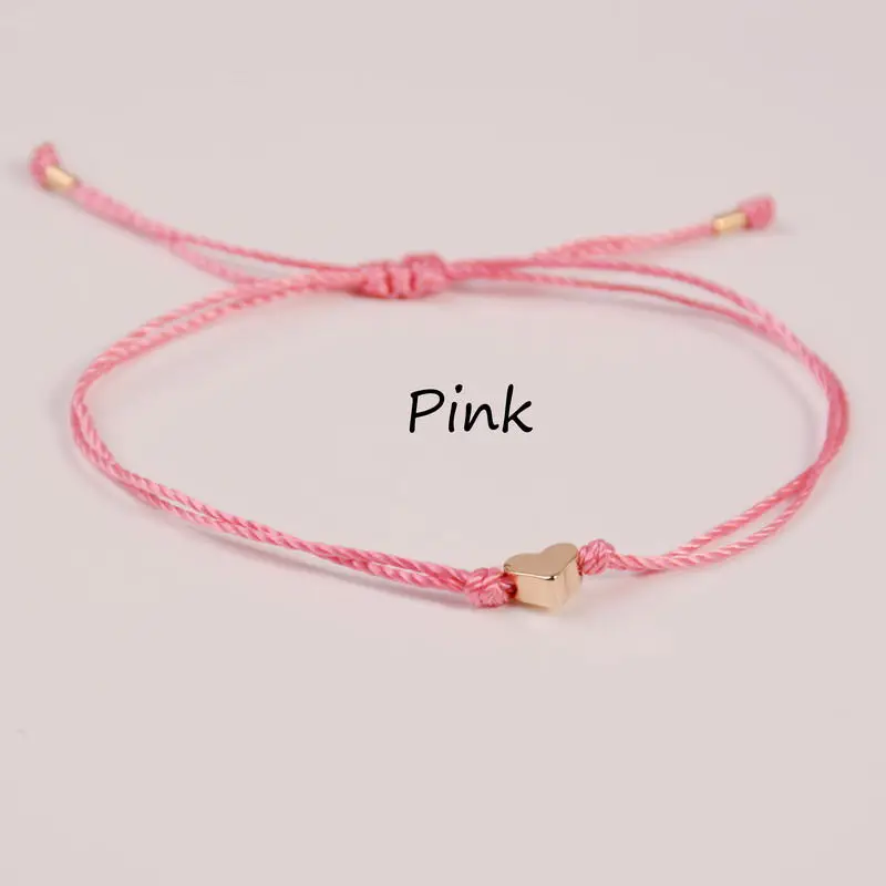 pink-gold Простой персиковый браслет желаний в форме сердца, плетеный браслет с подвеской, тонкая струна, традиционный счастливый разноцветный браслет дружбы, очаровательный аксессуар - Окраска металла: pink-gold
