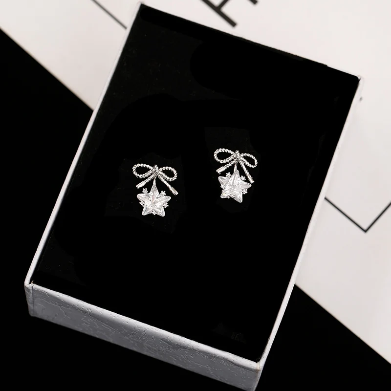 X-Jue 2018 Elegant 925 Sterling Silver Bowknot Star Dangle Earrings Sparkling Trendy Drop Women Fashion Jewelry Gifts | Украшения и