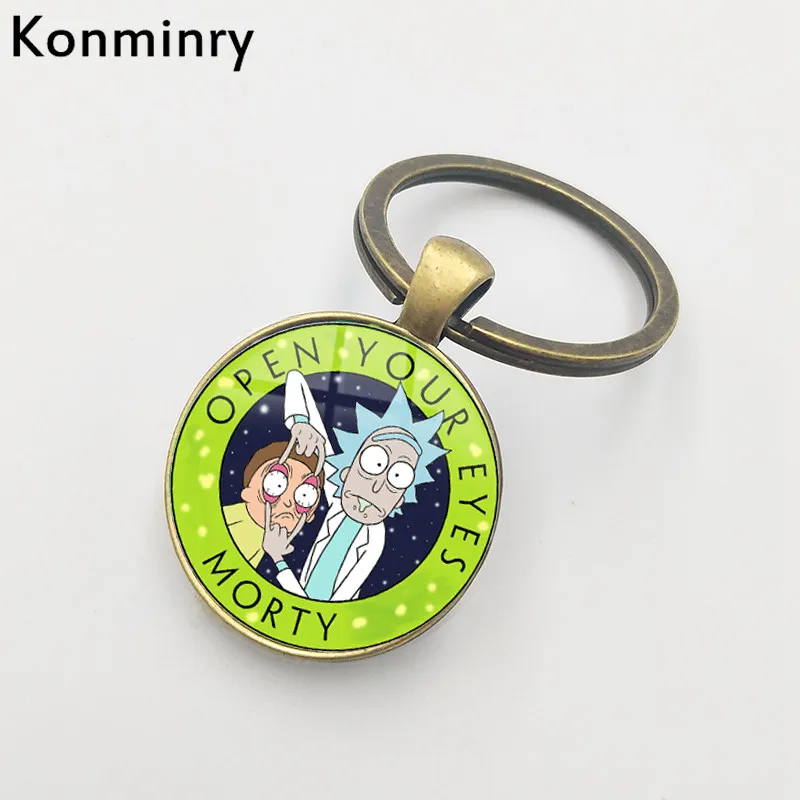 Konminry научная фантастика мультфильм Рик и Морти брелок держатель круглый стеклянный кулон подарки ручной работы для женщин и мужчин ювелирные изделия