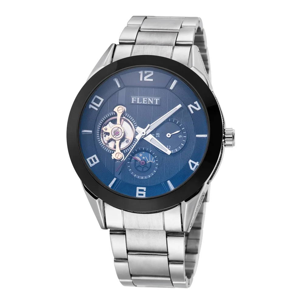 Мужские механические часы Moon Phase из нержавеющей стали автоматические деловые с