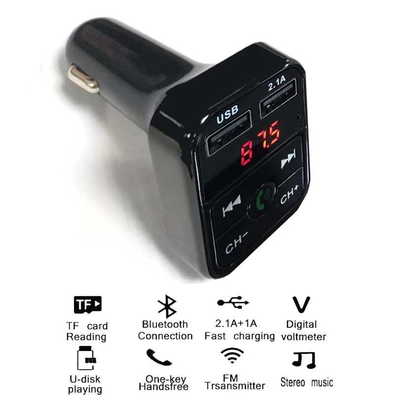 Автомобильный fm-передатчик, Bluetooth 4,2, стерео Mp3 плеер, u-диск, TF карта, цифровой вольтметр, 3.1A, двойной USB, зарядное устройство для телефона