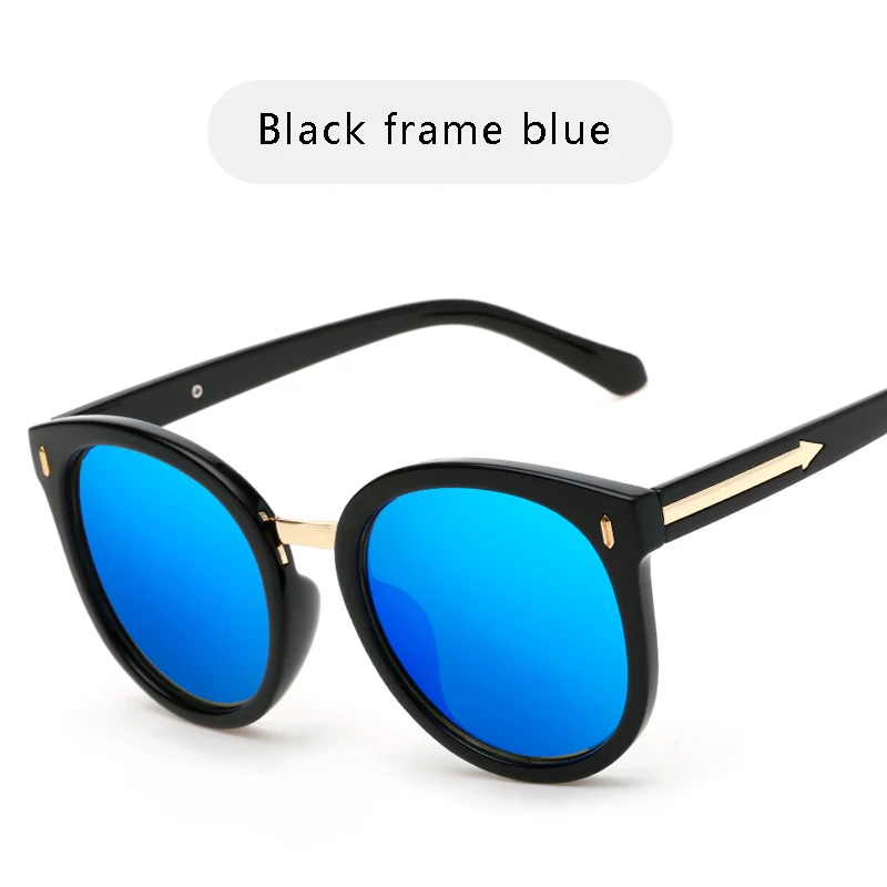 Black frame blue OHMIDA, зеркальные женские солнцезащитные очки,, круглые, брендовые, солнцезащитные очки, женские, розовые, уф400, Ретро стиль, для девушек, новые, модные, Oculos De sol Gafas - Цвет линз: Black frame blue