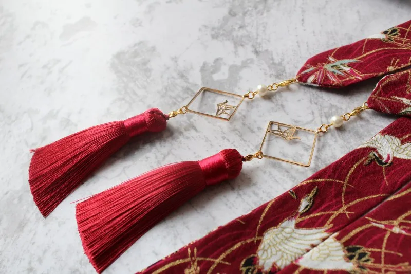 Наденьте на лоб ленту для волос hanfu tassel горячее тиснение парча Карп съемная бахрома кран шины аксессуары для волос